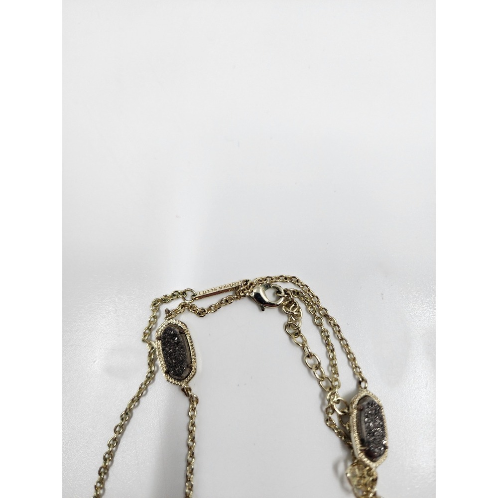 Kendra Scott Black Drusy Elisa Station Long Necklace Gold Tone Filigree - Picture 5 of 6